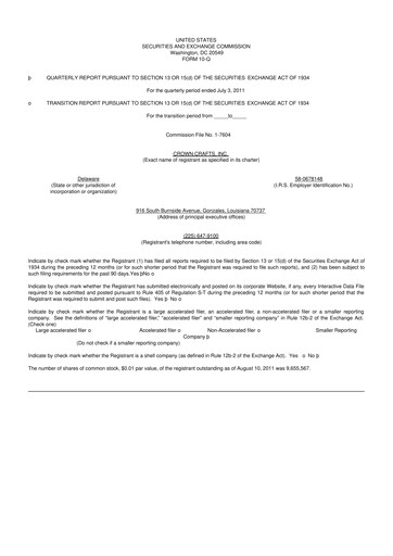 Miniature Crown Crafts 10-Q Rapport trimestriel 2012 
