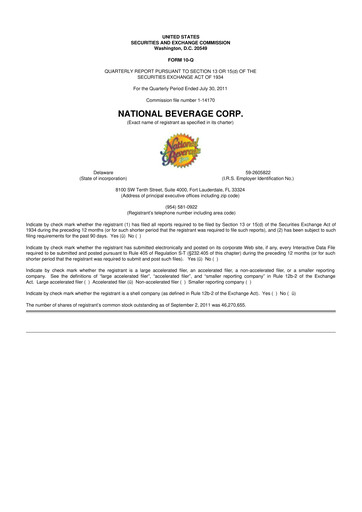 Thumbnail National Beverage
 10-Q Quarterly Report FY2012 