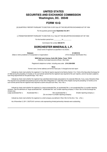 Thumbnail Dorchester Minerals 10-Q Quarterly Report FY2011 