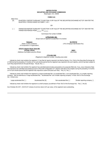 Miniature Littelfuse 10-Q Rapport trimestriel 2011 