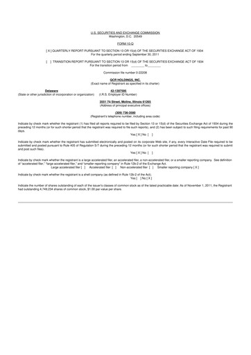 Thumbnail QCR Holdings
 10-Q Quarterly Report FY2011 