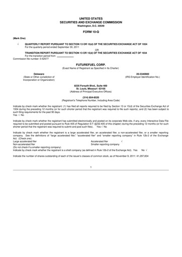 Thumbnail FutureFuel 10-Q Quarterly Report FY2011 