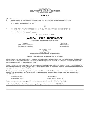 Thumbnail Natural Health Trends 10-Q Quarterly Report FY2011 
