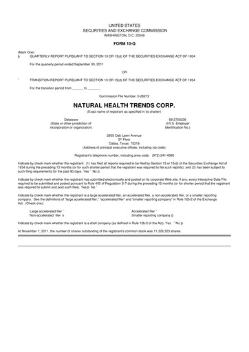 Thumbnail Natural Health Trends 10-Q Quarterly Report FY 