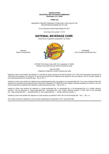 Thumbnail National Beverage
 10-Q Quarterly Report FY2012 