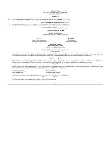 Thumbnail Lifecore Biomedical 10-Q Quarterly Report FY2012 