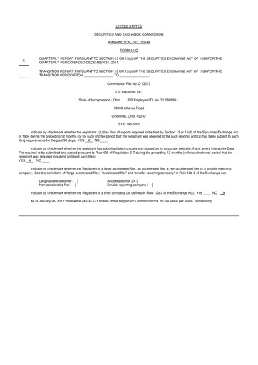 Miniature LSI Industries 10-Q Rapport trimestriel 2012 