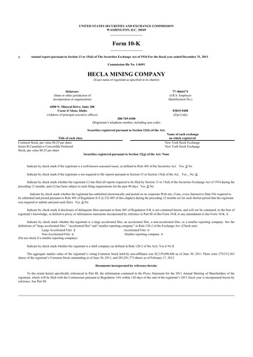 Thumbnail Hecla Mining
 10-K Annual Report 2011