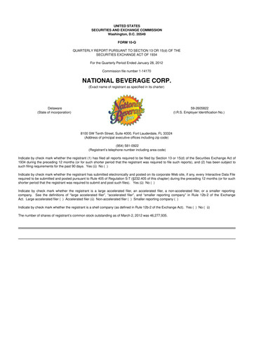 Thumbnail National Beverage
 10-Q Quarterly Report FY2012 