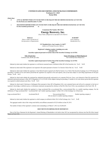 Thumbnail Energy Recovery
 10-K Annual Report 2011