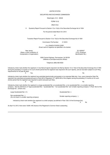 Thumbnail J&J Snack Foods
 10-Q Quarterly Report FY2012 