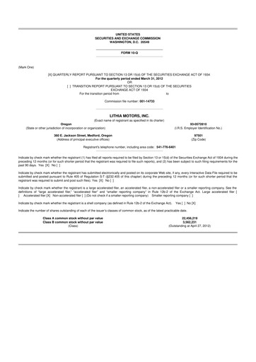 Vorschaubild Lithia Motors 10-Q Quartalsbericht 2012 