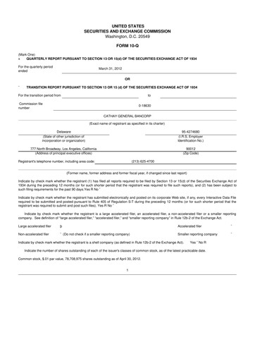 Thumbnail Cathay General Bancorp 10-Q Quarterly Report FY2012 