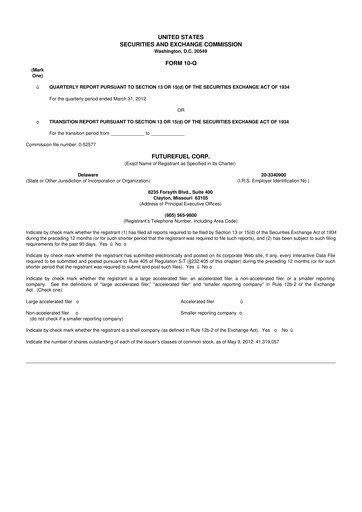 Thumbnail FutureFuel 10-Q Quarterly Report FY2012 