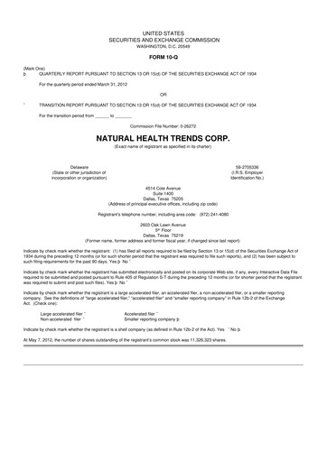 Thumbnail Natural Health Trends 10-Q Quarterly Report FY2012 
