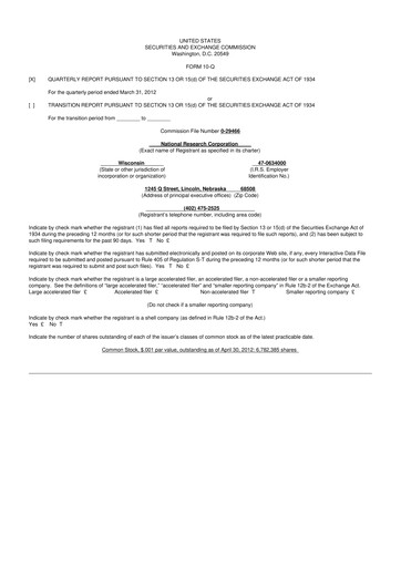 Thumbnail NRC Health
 10-Q Quarterly Report FY2012 