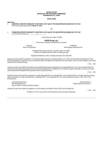 Thumbnail SPAR Group 10-Q Quarterly Report FY2012 