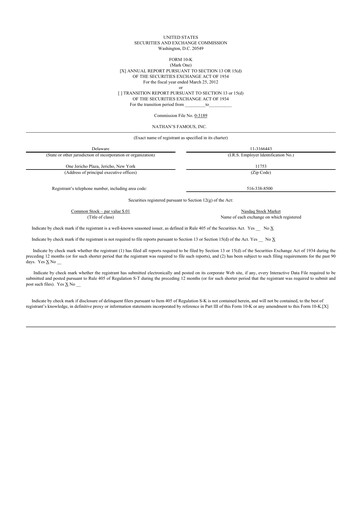 Thumbnail Nathan's Famous 10-K Annual Report 2012