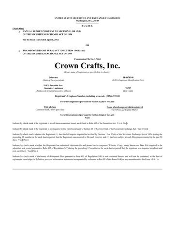 Thumbnail Crown Crafts 10-K Annual Report 2012