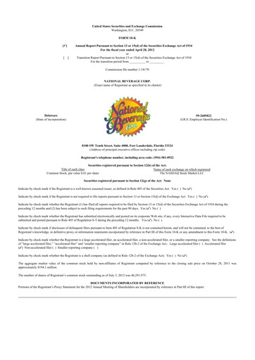 Thumbnail National Beverage
 10-K Annual Report 2012