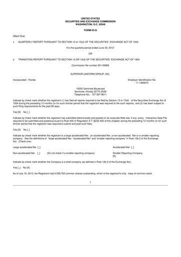 Vorschaubild Superior Group of Companies 10-Q Quartalsbericht 2012 