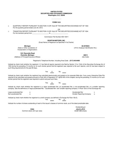 Thumbnail The Shyft Group 10-Q Quarterly Report FY2012 