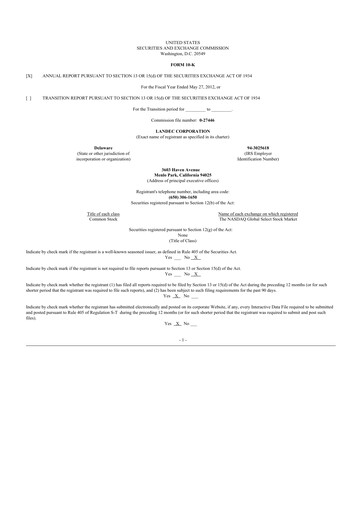 Thumbnail Lifecore Biomedical 10-K Annual Report 2012