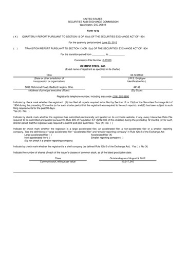 Thumbnail Olympic Steel
 10-Q Quarterly Report FY2012 