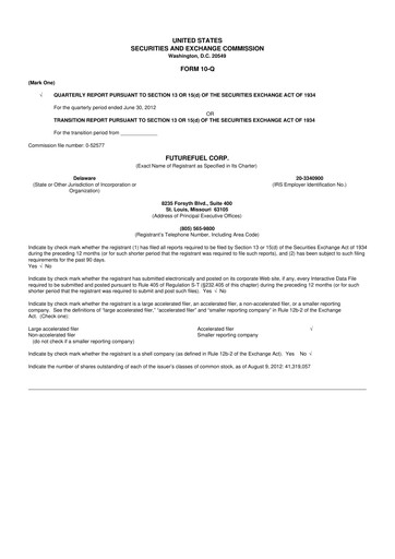 Thumbnail FutureFuel 10-Q Quarterly Report FY2012 