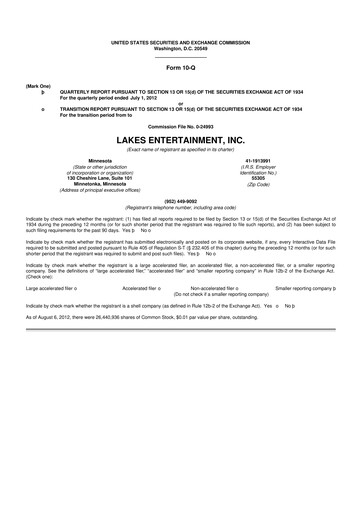 Thumbnail Golden Entertainment
 10-Q Quarterly Report FY2012 