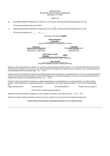 Thumbnail NRC Health
 10-Q Quarterly Report FY2012 