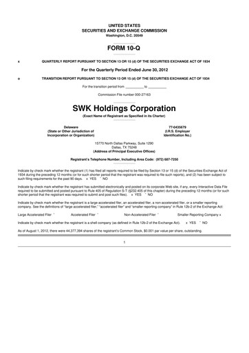 Thumbnail SWK Holdings 10-Q Quarterly Report FY2012 