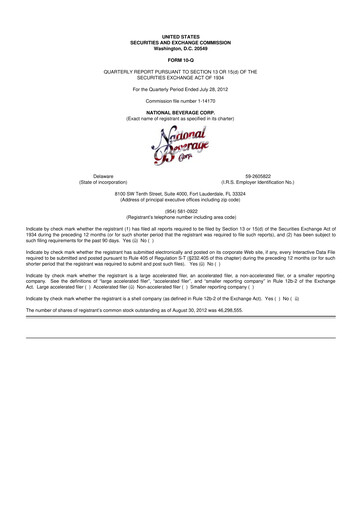 Thumbnail National Beverage
 10-Q Quarterly Report FY2013 