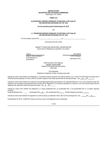 Vorschaubild Bassett Furniture 10-Q Quartalsbericht 2012 