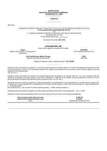 Vorschaubild Lithia Motors 10-Q Quartalsbericht 2012 