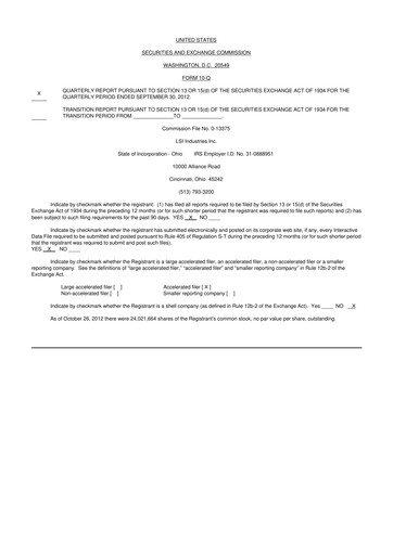 Miniature LSI Industries 10-Q Rapport trimestriel 2013 
