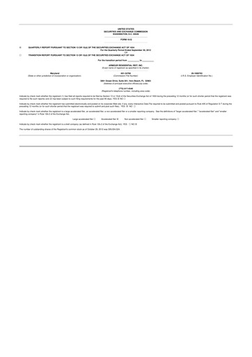 Thumbnail ARMOUR Residential REIT 10-Q Quarterly Report FY2012 