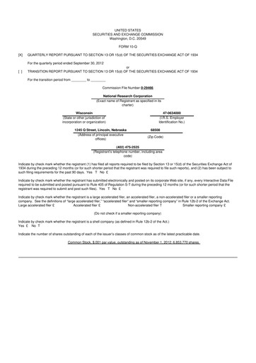 Thumbnail NRC Health
 10-Q Quarterly Report FY2012 