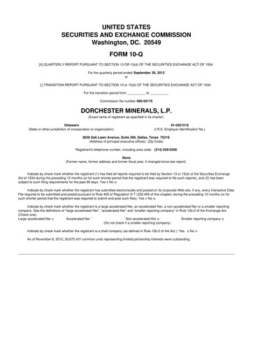 Thumbnail Dorchester Minerals 10-Q Quarterly Report FY2012 