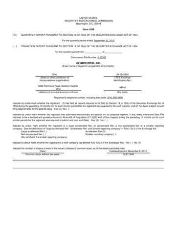 Thumbnail Olympic Steel
 10-Q Quarterly Report FY2012 