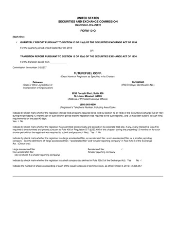 Thumbnail FutureFuel 10-Q Quarterly Report FY2012 