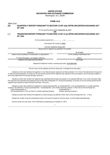 Thumbnail Cathay General Bancorp 10-Q Quarterly Report FY2012 