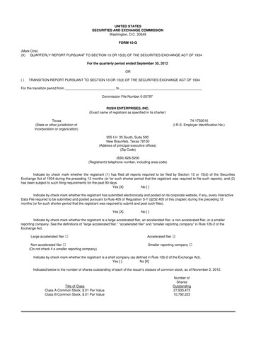 Miniature Rush Enterprises
 10-Q Rapport trimestriel 2012 