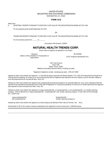 Thumbnail Natural Health Trends 10-Q Quarterly Report FY2012 