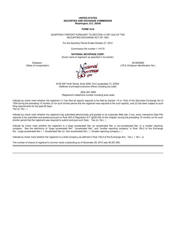 Thumbnail National Beverage
 10-Q Quarterly Report FY2013 