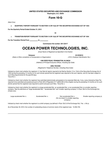 Thumbnail Ocean Power Technologies
 10-Q Quarterly Report FY2012 