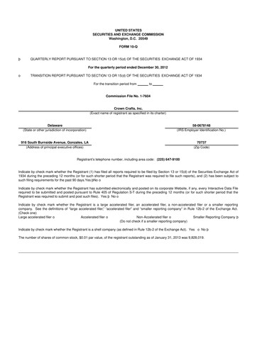 Miniature Crown Crafts 10-Q Rapport trimestriel 2013 