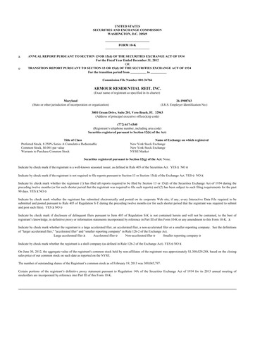 Thumbnail ARMOUR Residential REIT 10-K Annual Report 2012