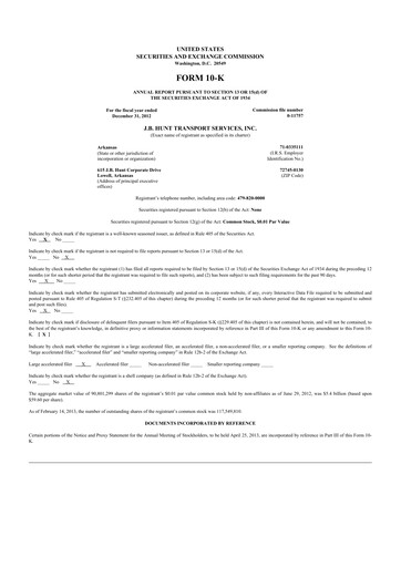 Thumbnail J. B. Hunt
 10-K Annual Report 2012