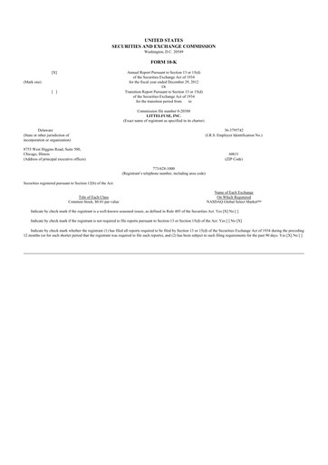 Thumbnail Littelfuse 10-K Annual Report 2012